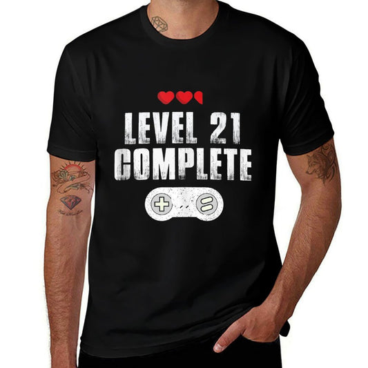 21st Birthday Gifts For Him And Her, Level 21 Complete  Cotton T-Shirt