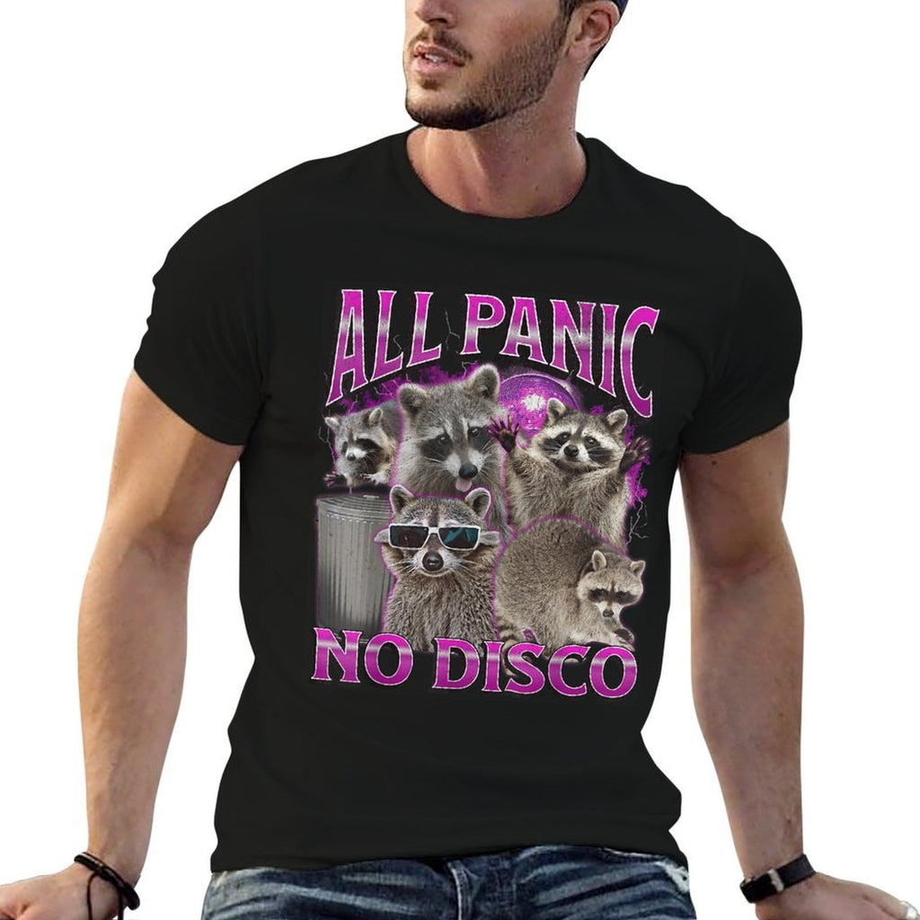 All Panic No Disco Funny Raccoon Meme Bootleg Graphic 90s  Eco-friendly Material T-Shirt