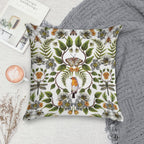 Spring Reflection - FloralBotanical Pattern W Birds, Moths, Dragonflies & Flowers Soft Gift Ready Throw Pillow