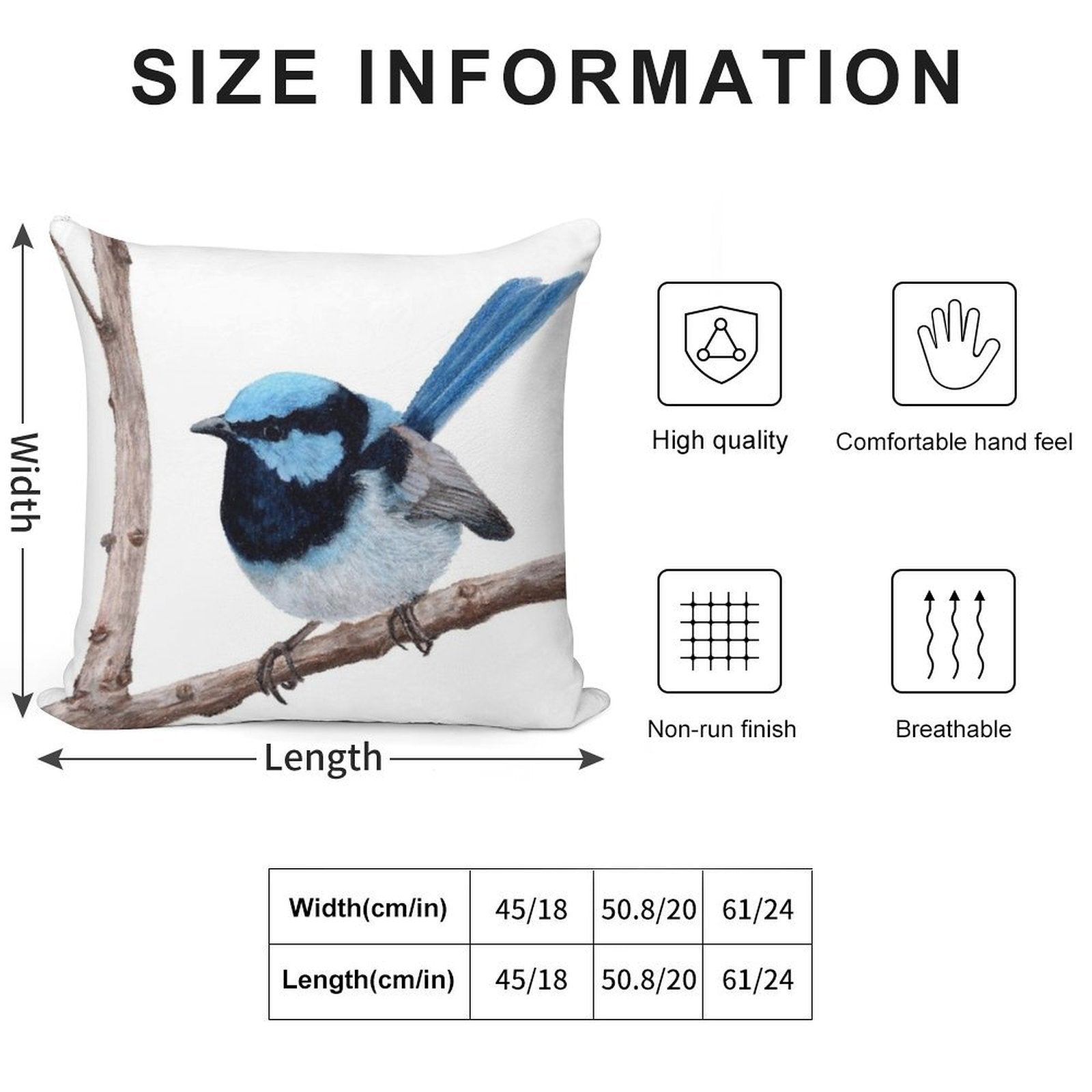 Superb Fairy-wren Soft Washable Throw Pillow