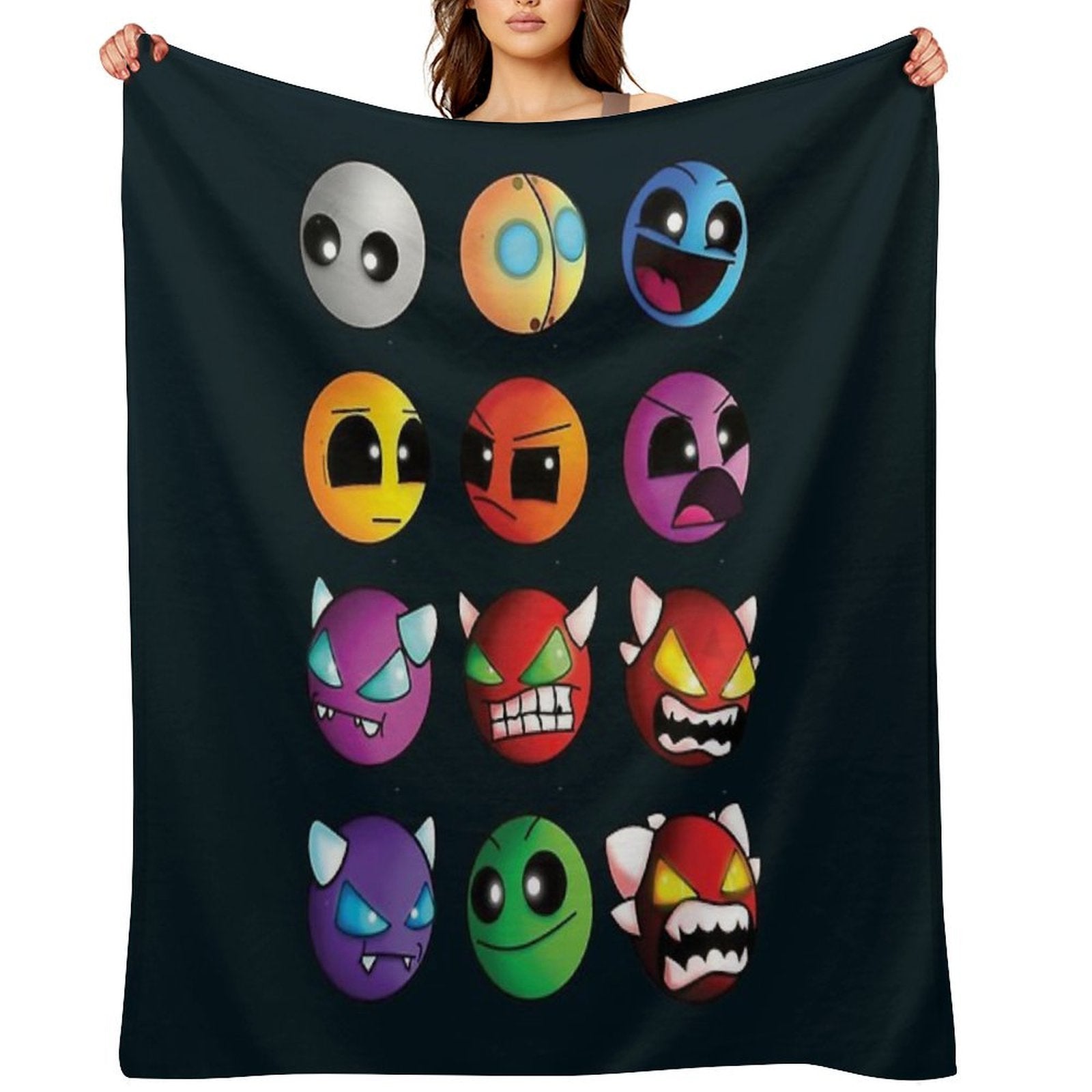 Geometry Dash Difficulty Demon Faces Lightweight Throw Blanket