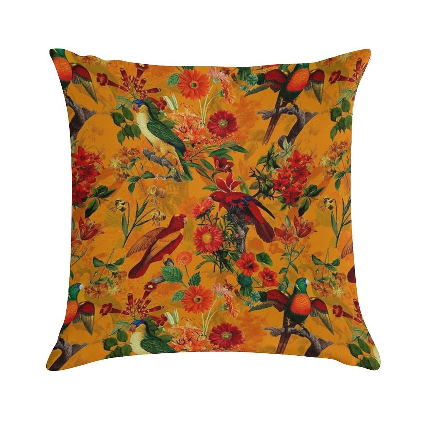 Vintage Tropical Bird Jungle Botanical Garden Orange Nightgarden Soft Warmth Comfort Throw Pillow