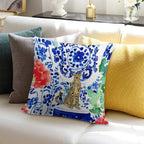 Cheetah And Chinoiserie Jars in Blue And Red Soft Bedroom Essential Throw Pillow