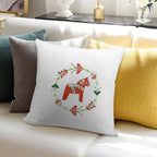 Dala Horse with Swedish Folk Art Wreath Soft Home Decor Throw Pillow