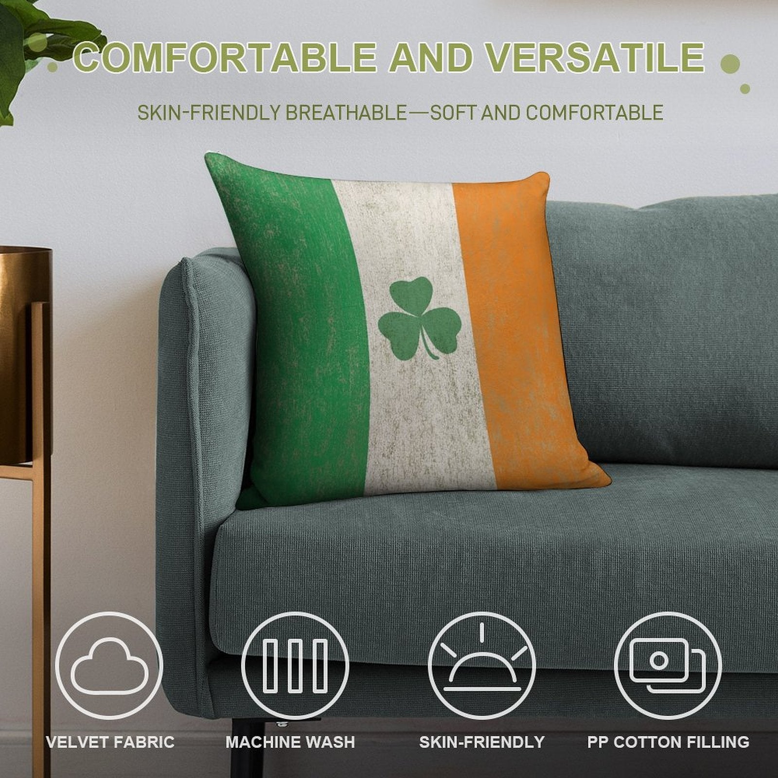 Vintage Irish Ireland Shamrock Flag Soft Durable Construction Throw Pillow