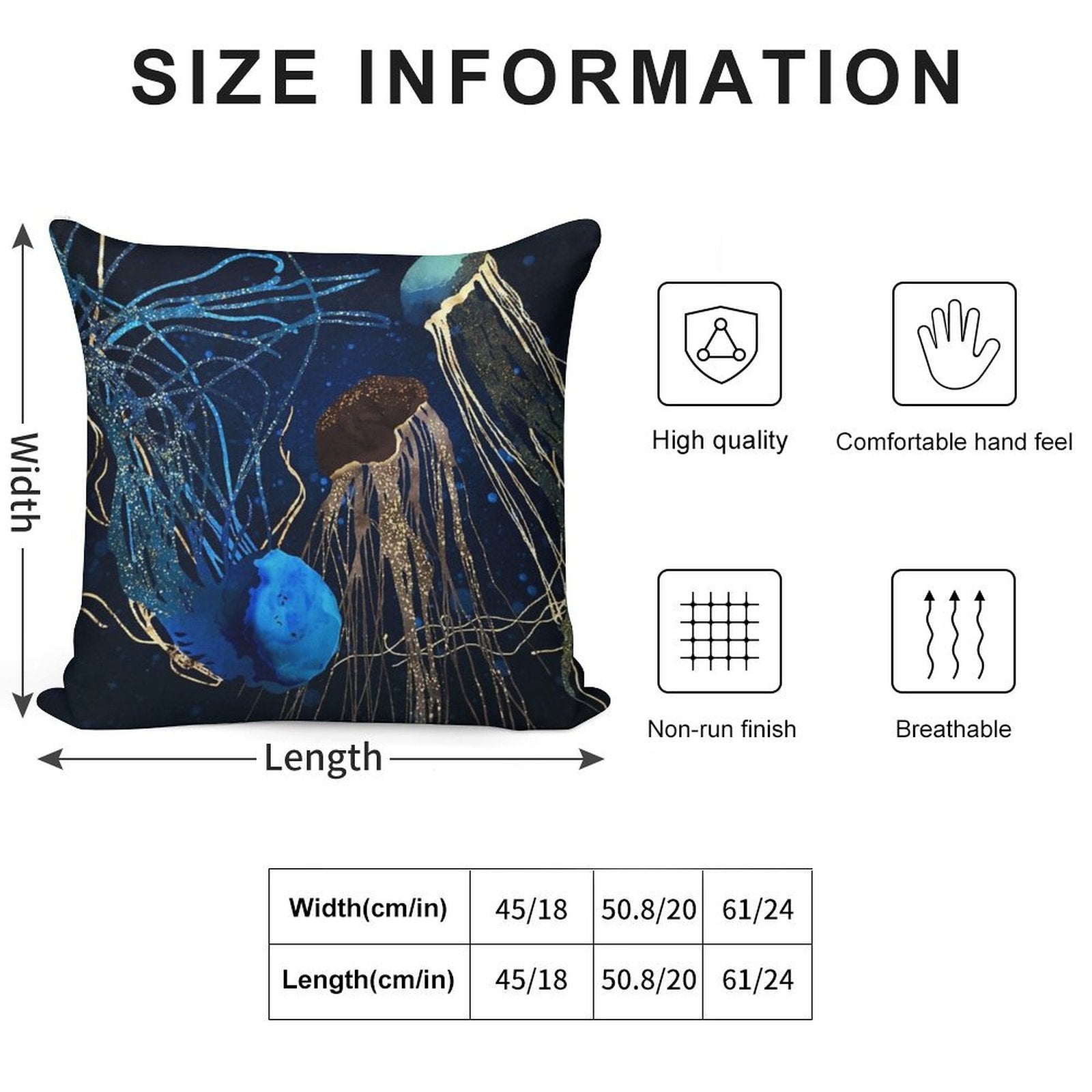 Metallic Jellyfish IV Soft Short Plush Fabric Throw Pillow