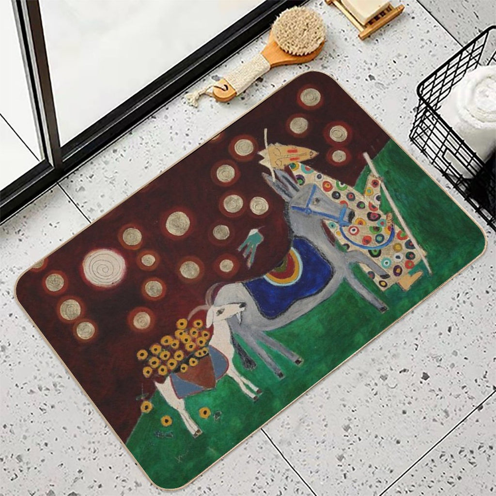 Monk with Donkey And Goat  Slip-Resistant Bath Mat
