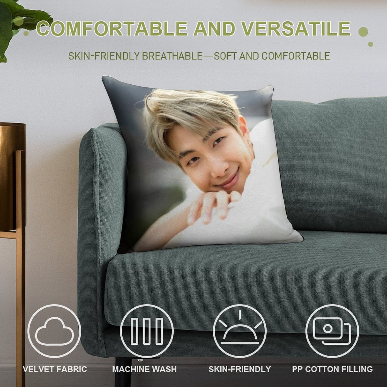 BTS RM Nam-joon Soft Home Decor Throw Pillow