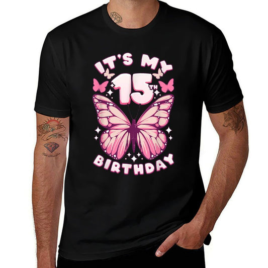 15th Birthday, Girl 15 Years, Butterflies And Number 15  Stretchy T-Shirt