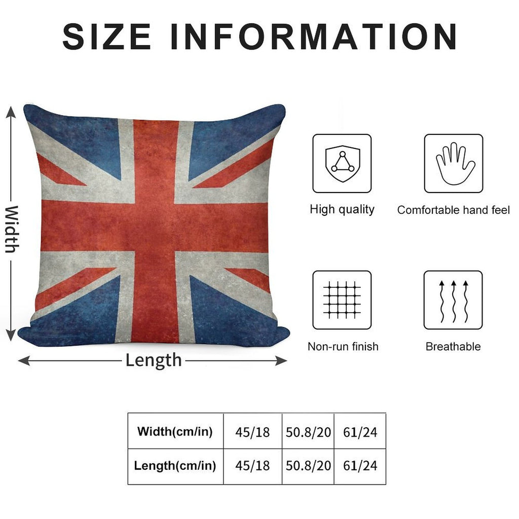 British Union Jack Flag Grungy Vintage Version Soft Anti-Pilling Throw Pillow
