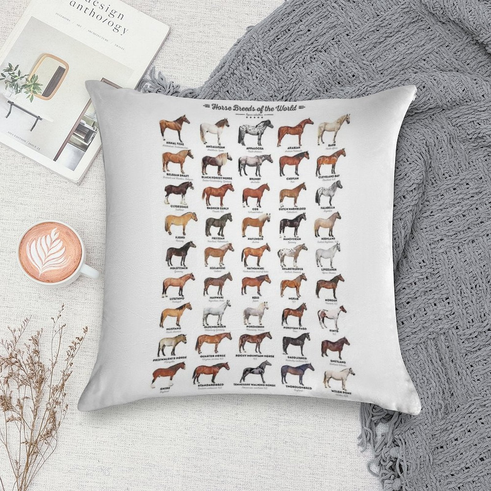 Horse Breeds Of The World Soft Skin-Friendly Throw Pillow