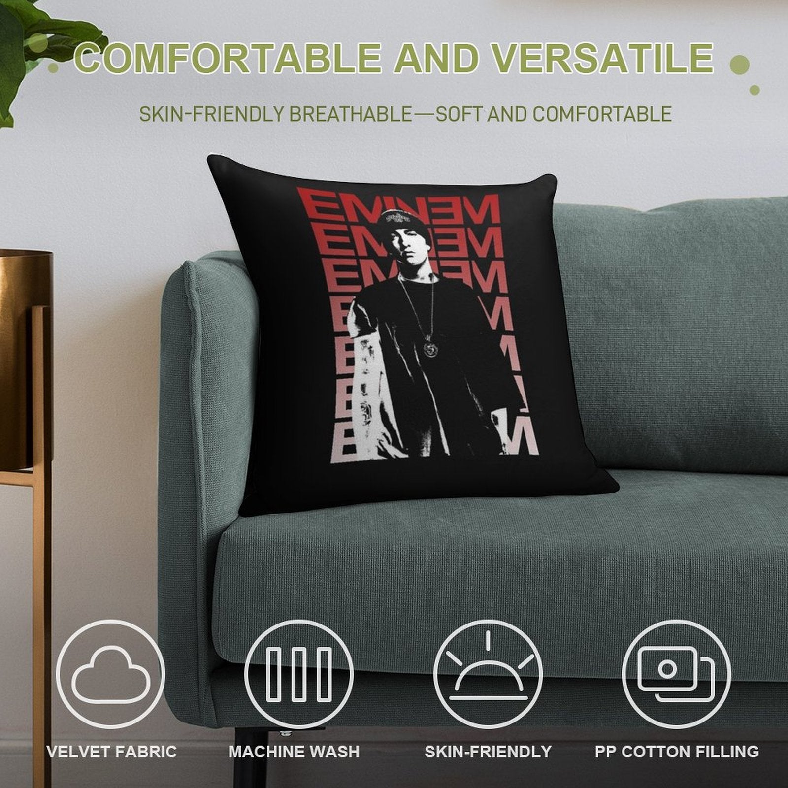 Rap Em Best Selling Eminem Soft Skin-Friendly Throw Pillow