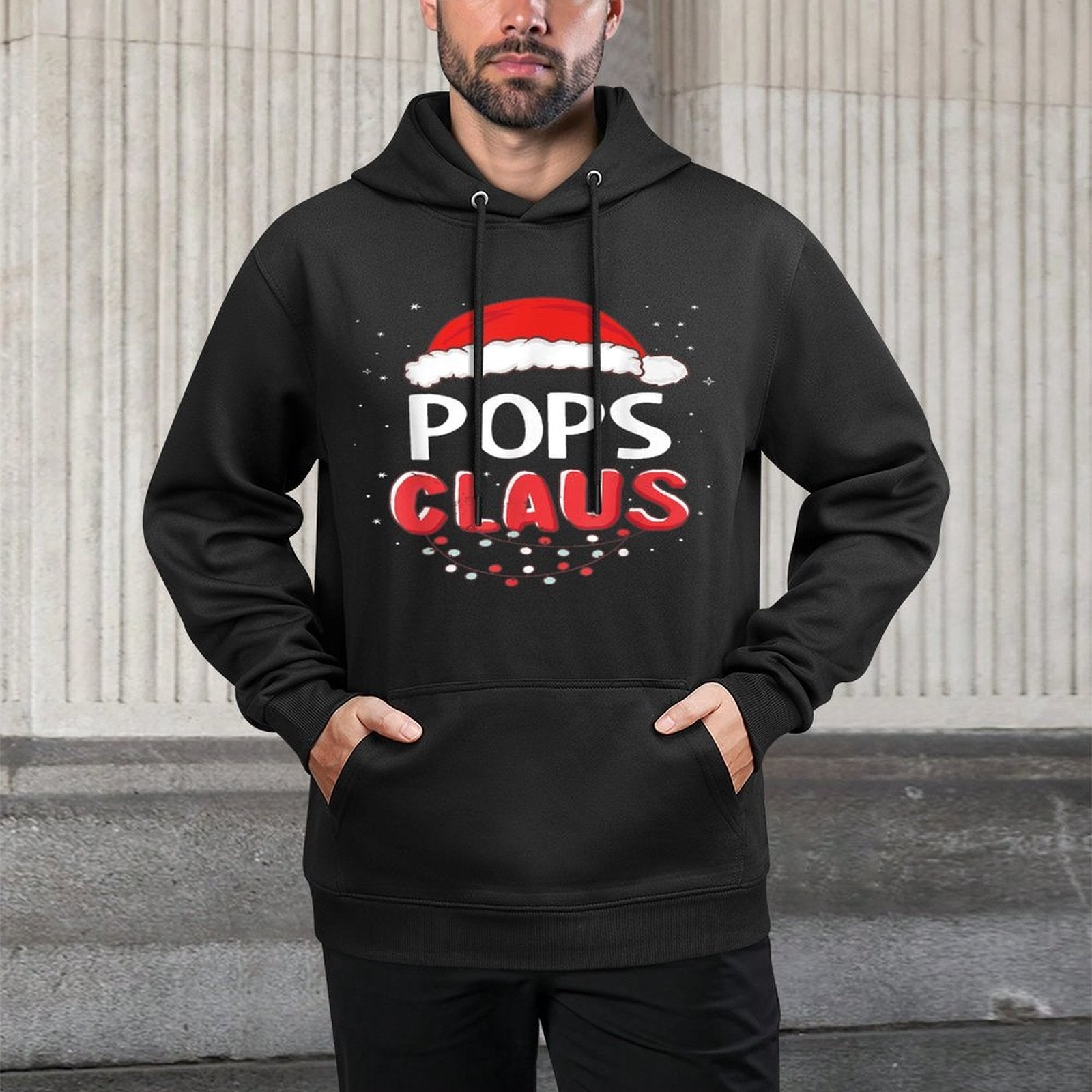 Pops Santa Claus Christmas Matching Costume Kangaroo Pocket Hoodie