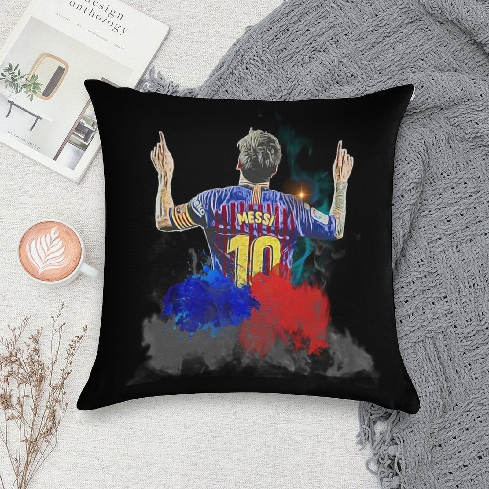 Messi Celebration Digital Artwork Soft Durable Construction Throw Pillow