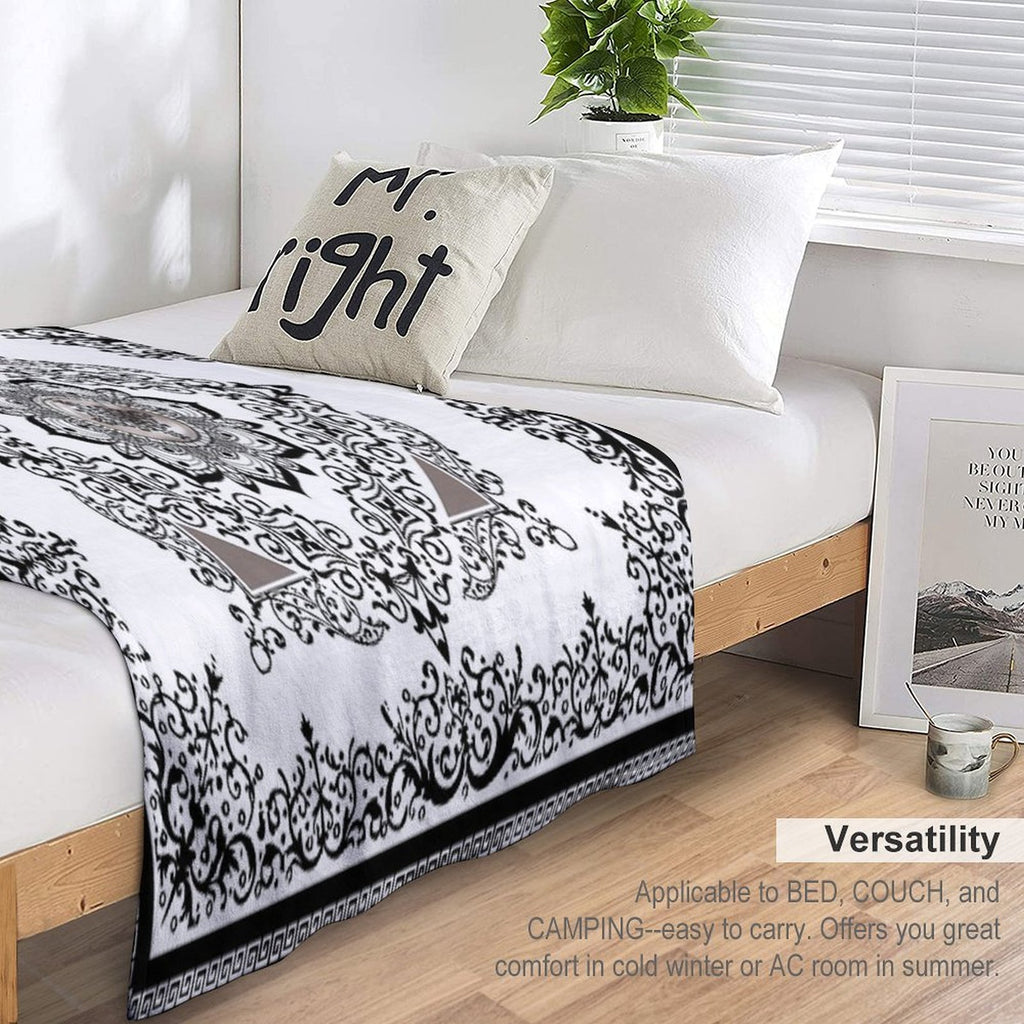 Ornate Baroque Diamonds White Black Purple Greek Key Floral Gift-ready Throw Blanket