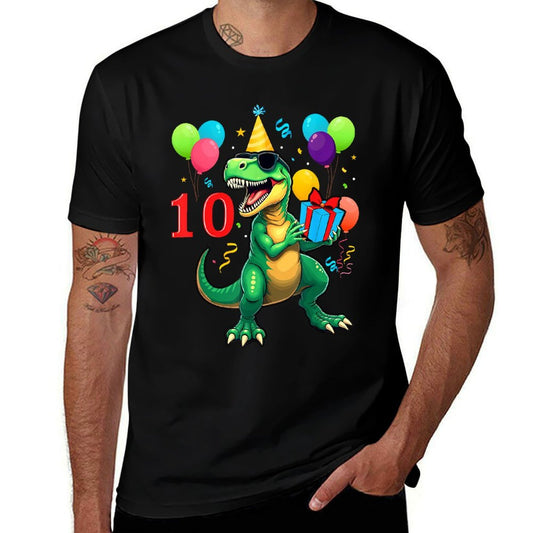 10th Birthday Boy Dinosaur Happy Bday T-rex Party Kids  Summer-ready Fabric T-Shirt