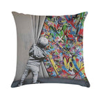 Behind The Curtain Banksy Soft Washable Throw Pillow