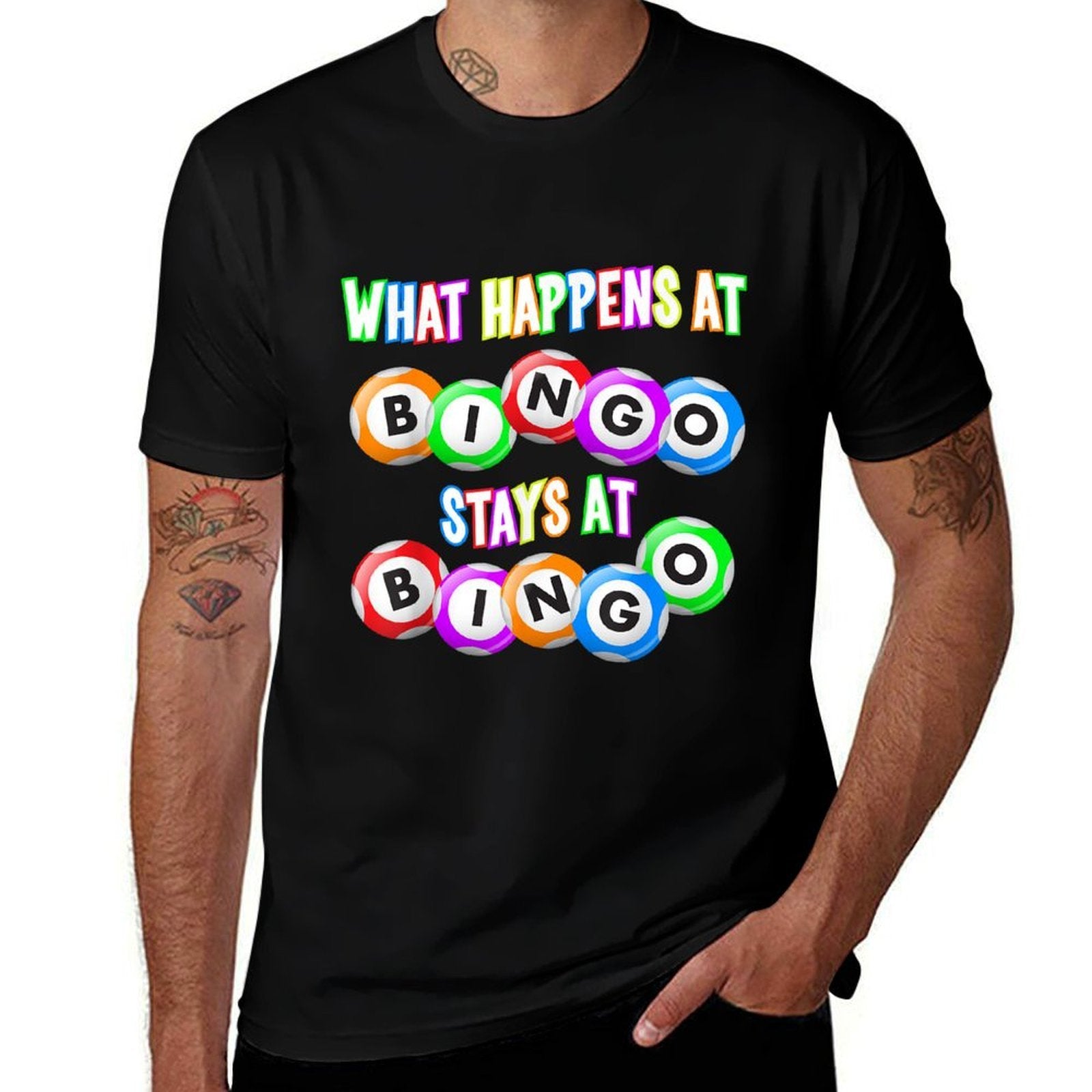 Funny Bingo King - What Happens At Bingo  Fade-proof Color T-Shirt