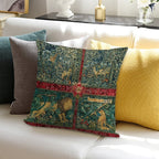 GREENERY FOREST ANIMALS ,LION ,FOX,PHEASANT AND DOES Red Green Floral Tapestry Soft Ultra-Soft Texture Throw Pillow