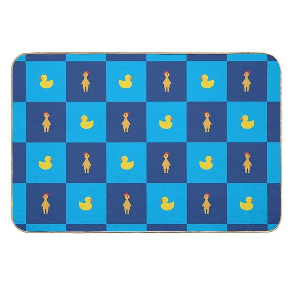 Rubber Chicken And Rubber Duck Blue Checkers Pattern  Dirt-Trapping Bath Mat
