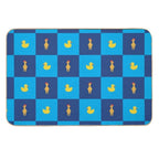 Rubber Chicken And Rubber Duck Blue Checkers Pattern  Dirt-Trapping Bath Mat