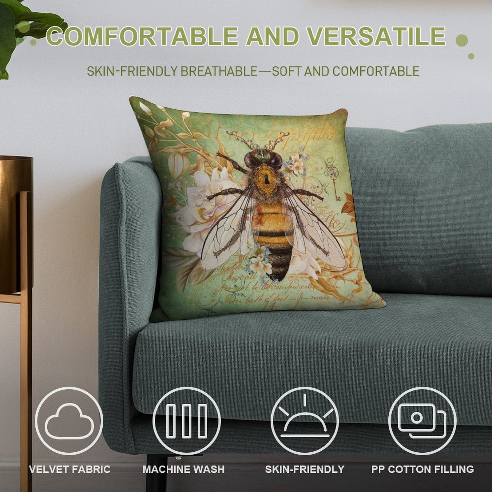 Honey Bee True Soft Hidden Zipper Throw Pillow