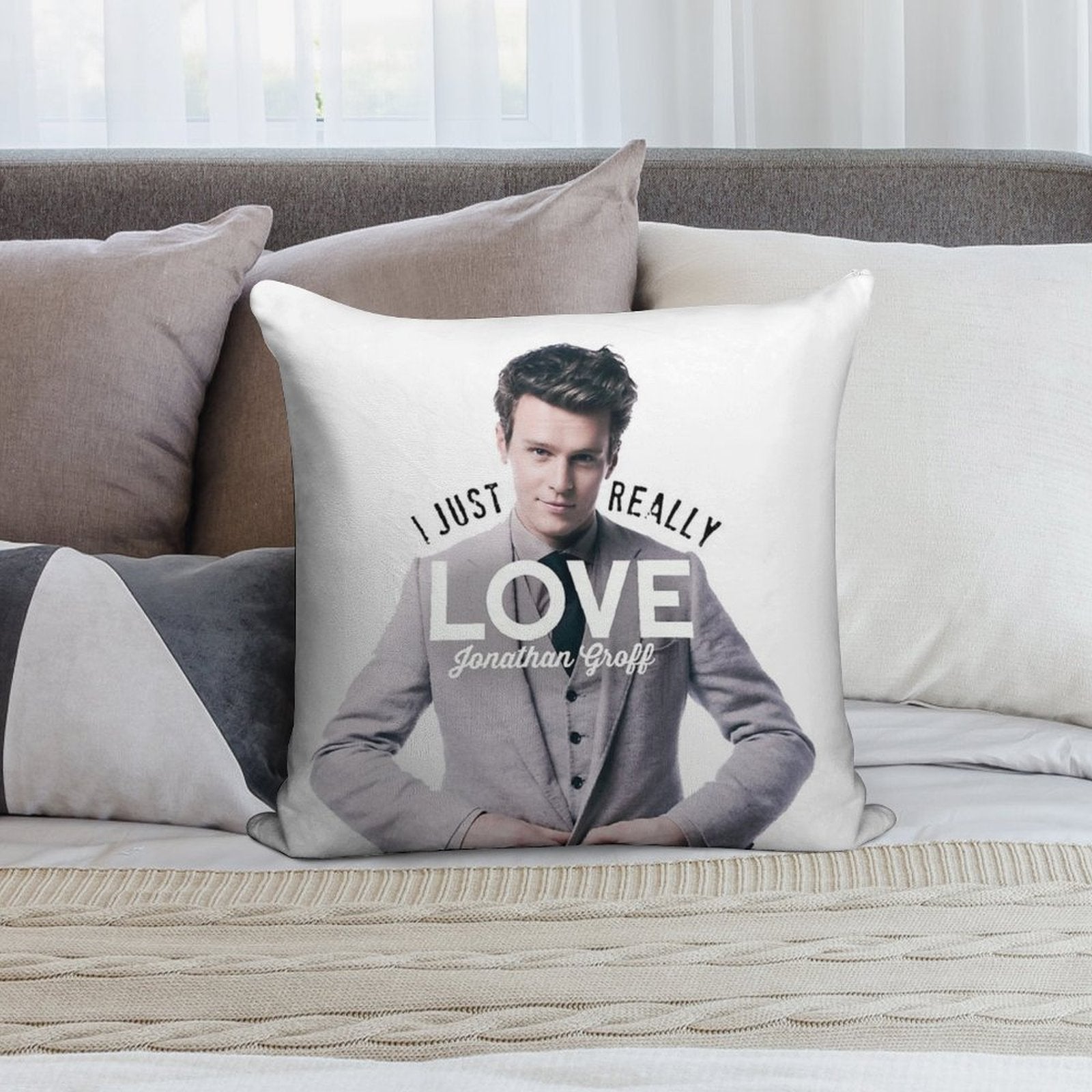 I Just Really Love Jonathan Groff Soft Reinforced Edging Throw Pillow