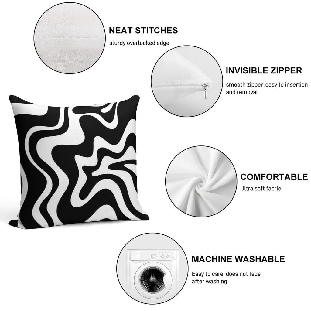 Liquid Swirl Retro Abstract Pattern in Black And White Soft Durable Construction Throw Pillow