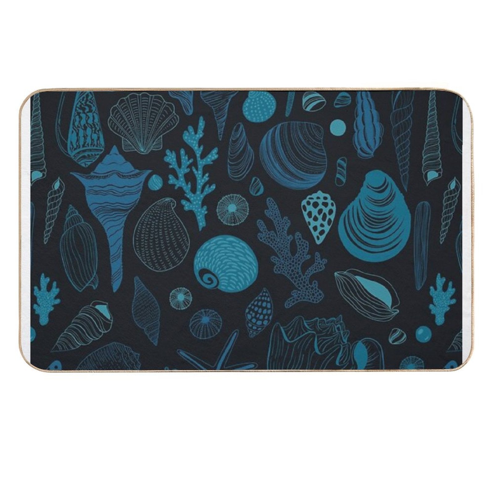 Sea Shells on Dak Blue  Absorbent Bath Mat