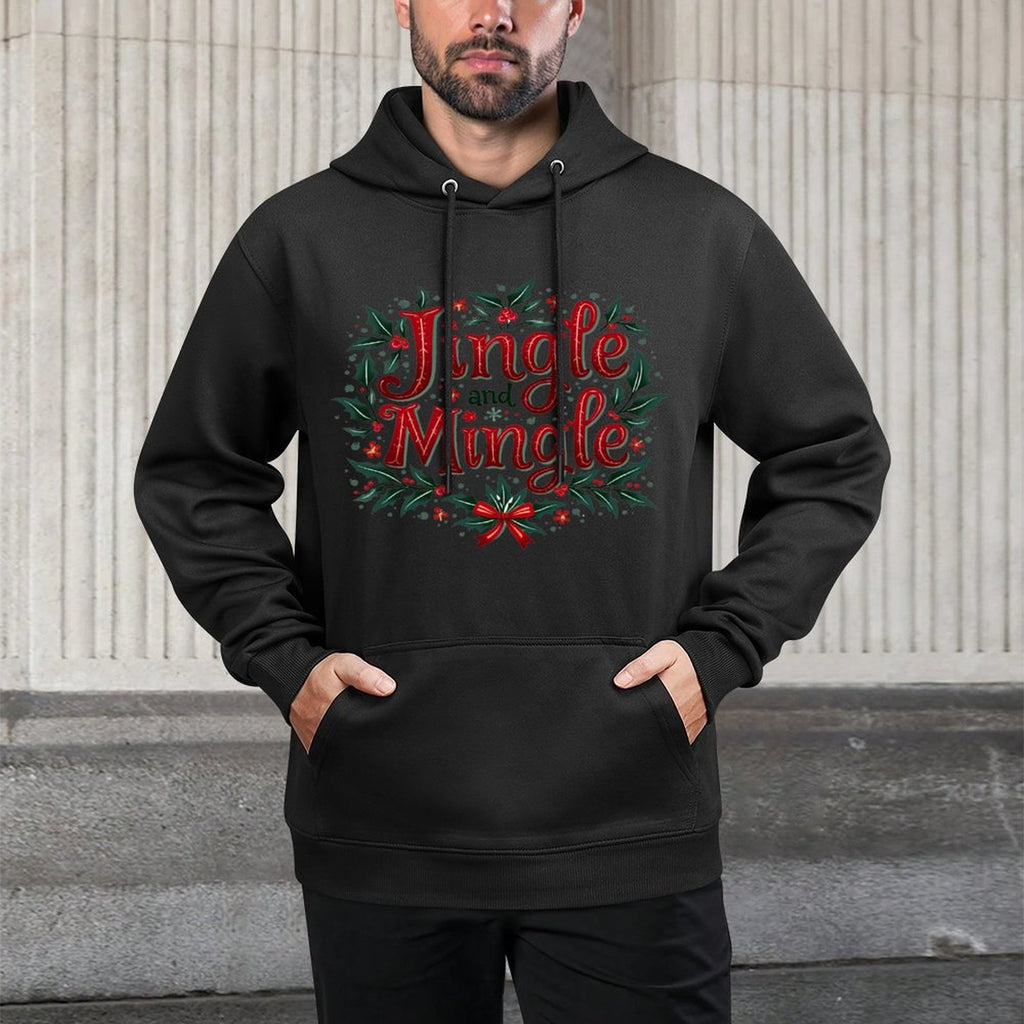 Vintage Elegant Jingle Mingle Christmas Party Friends Office Shrink-Resistant Hoodie