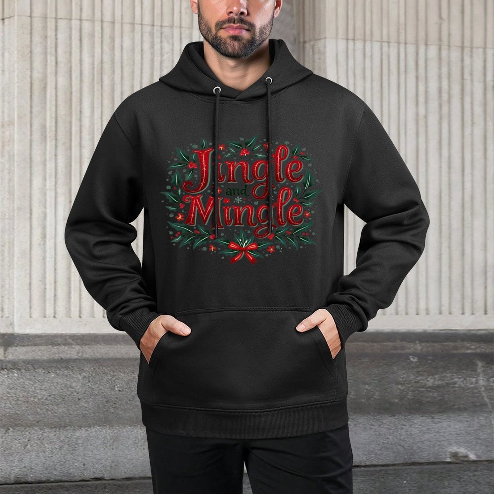 Vintage Elegant Jingle Mingle Christmas Party Friends Office Shrink-Resistant Hoodie