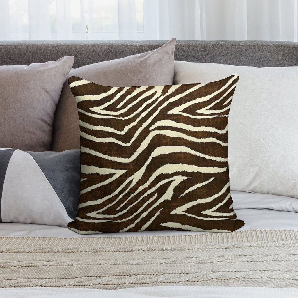 ZEBRA IN WINTER BROWN AND BEIGE ANIMAL PRINT Soft High-Density Material Throw Pillow