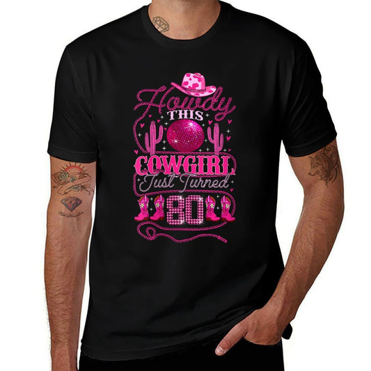Womens 80yr Birthday Cowgirl Western 80Years Old Girl 80th Birthday  Rolled Sleeves T-Shirt
