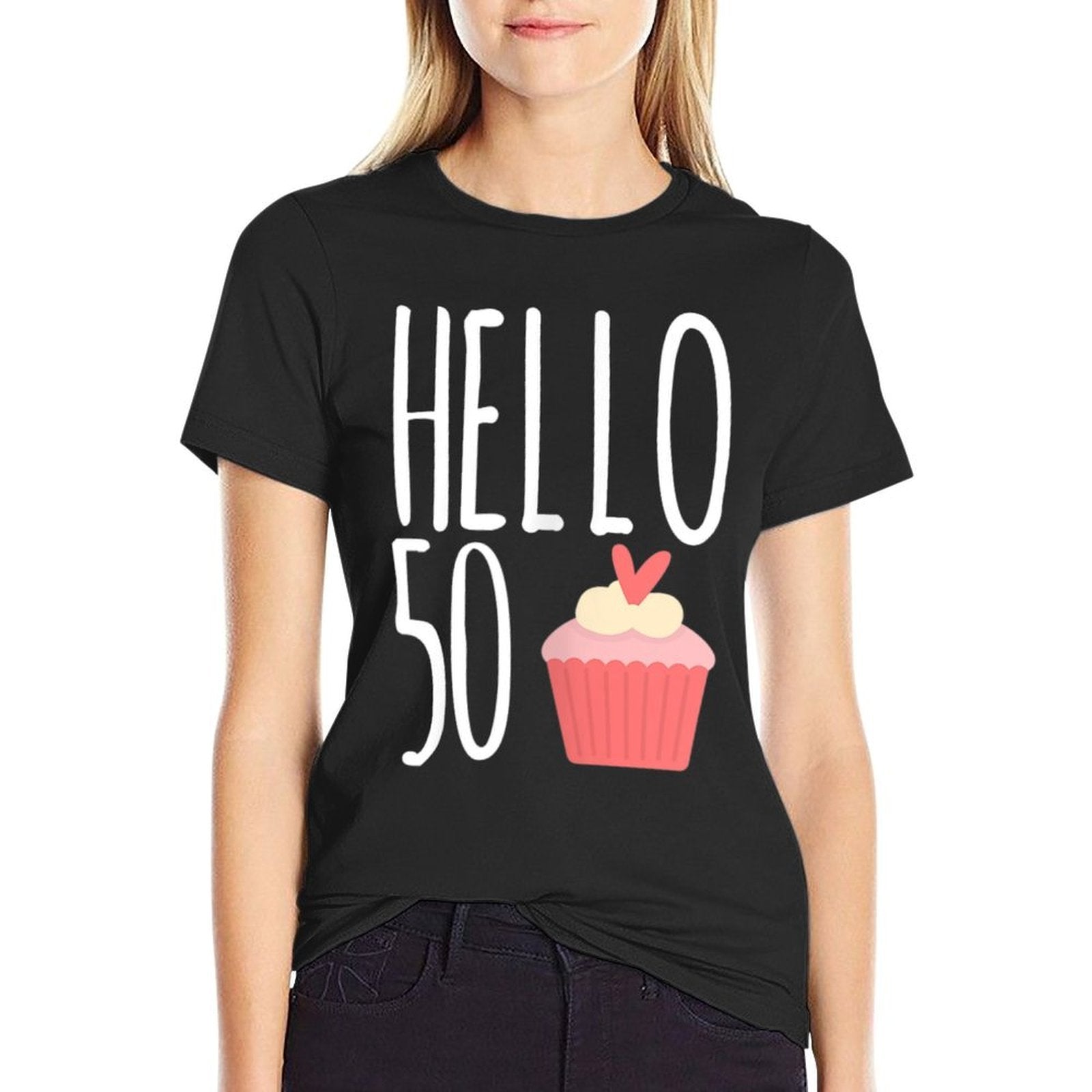 Womens 50th Birthday Gift Idea For Her Hello 50 Cupcake  Durable T-Shirt