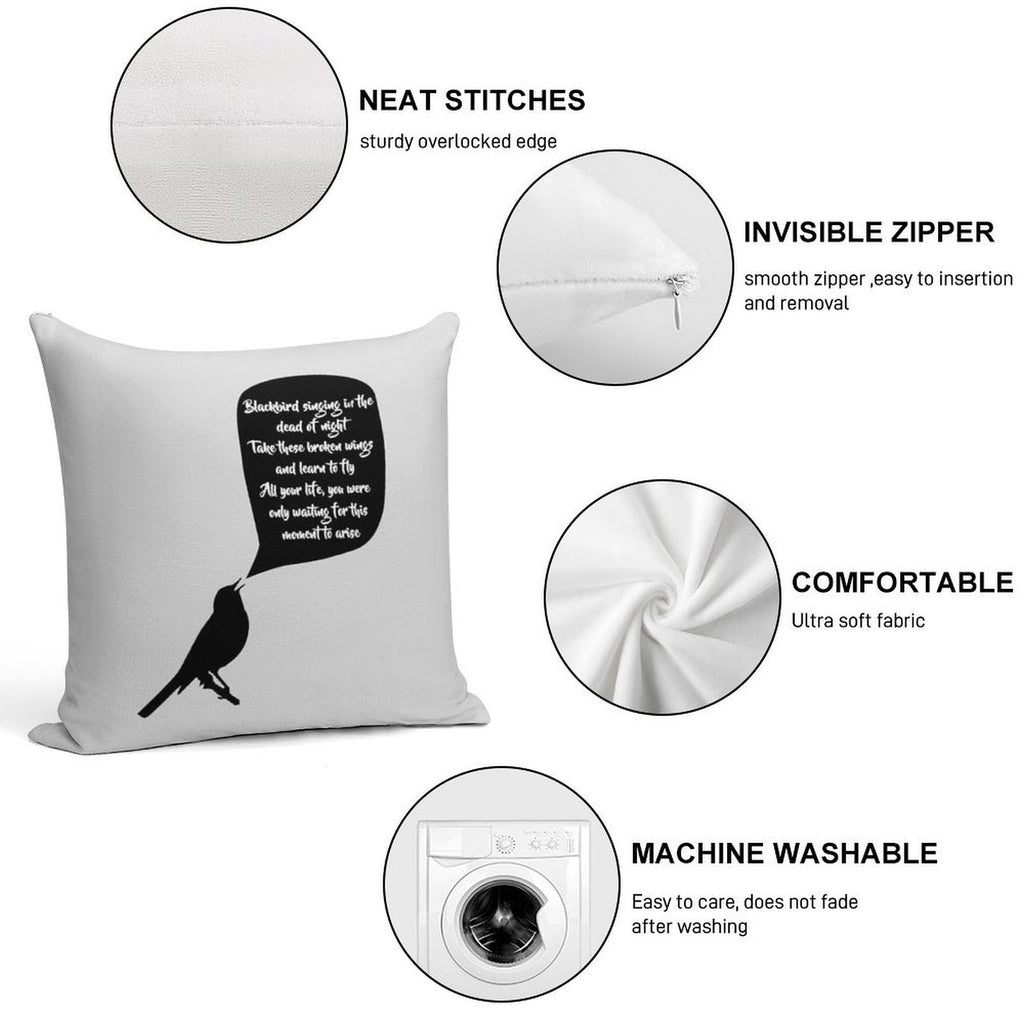 Blackbird Soft Short Plush Fabric Throw Pillow