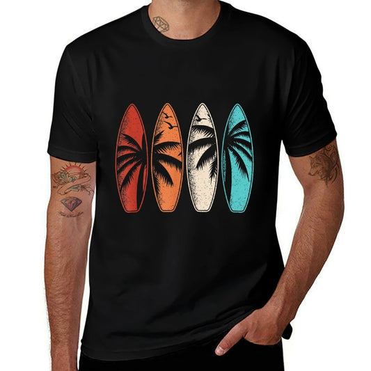 Tropical Hawaii Palm Tree Surfing Beach Surfboard Retro Surf  Soft T-Shirt
