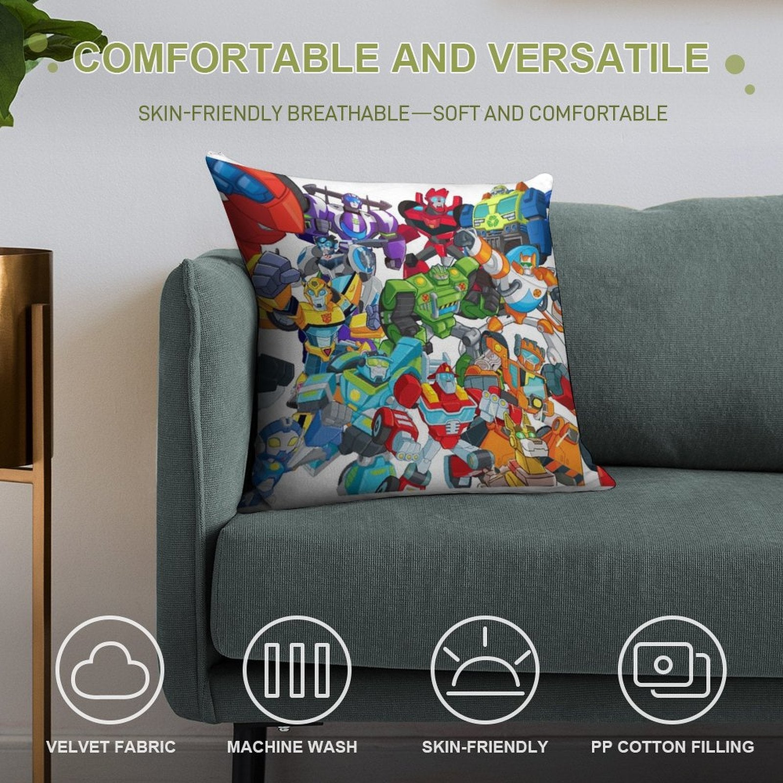 Transformers Rescue Bots Full Team Soft Washable Throw Pillow