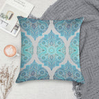 Through Ocean & Sky - Turquoise & Blue Moroccan Pattern Soft Luxury Feel Throw Pillow