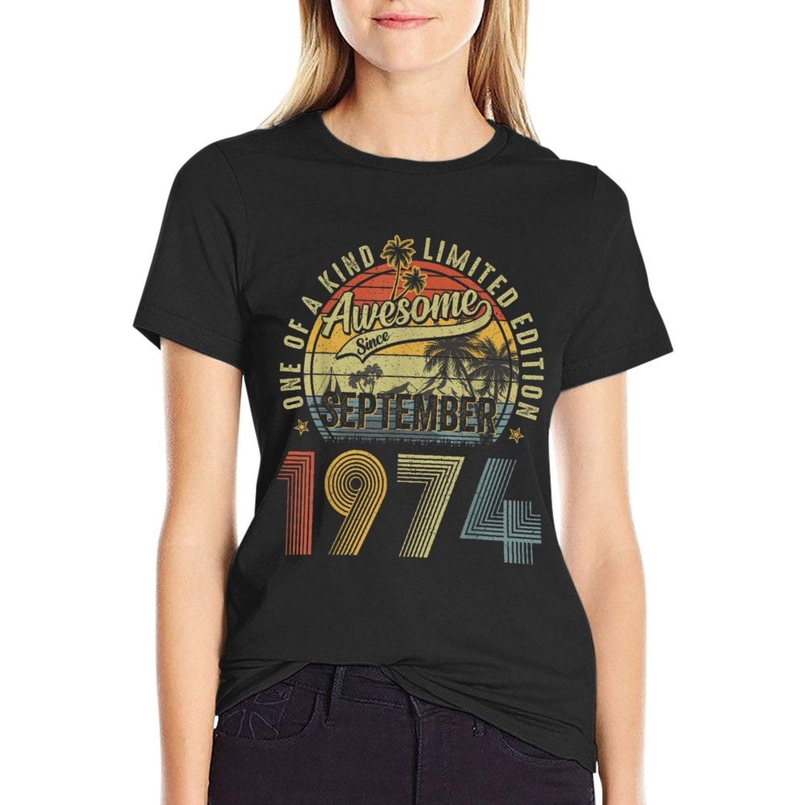 50 Years Old Vintage September 1974 Retro 50th Birthday Men  Cotton T-Shirt