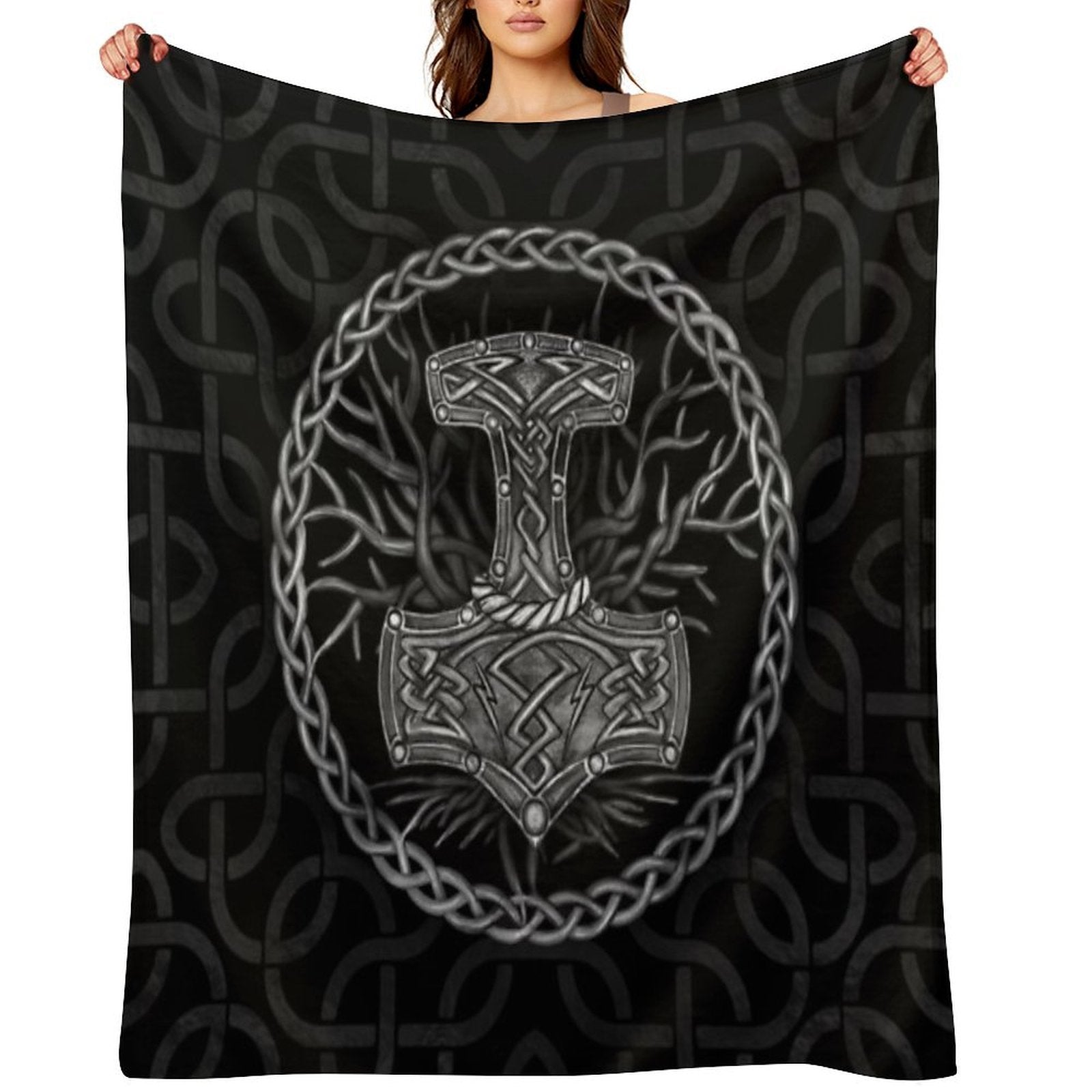 Mjolnir - The Hammer of Thor And Tree of Life Anti-pilling Throw Blanket