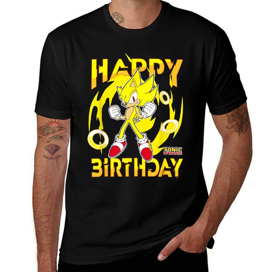 Sonic The Hedgehog Happy Birthday Super Sonic Chest Poster Comfortable T-Shirt