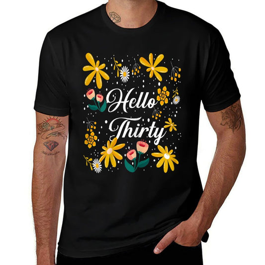 Womens Hello 30 Colorful Floral 30th Birthday  Polyester Blend T-Shirt