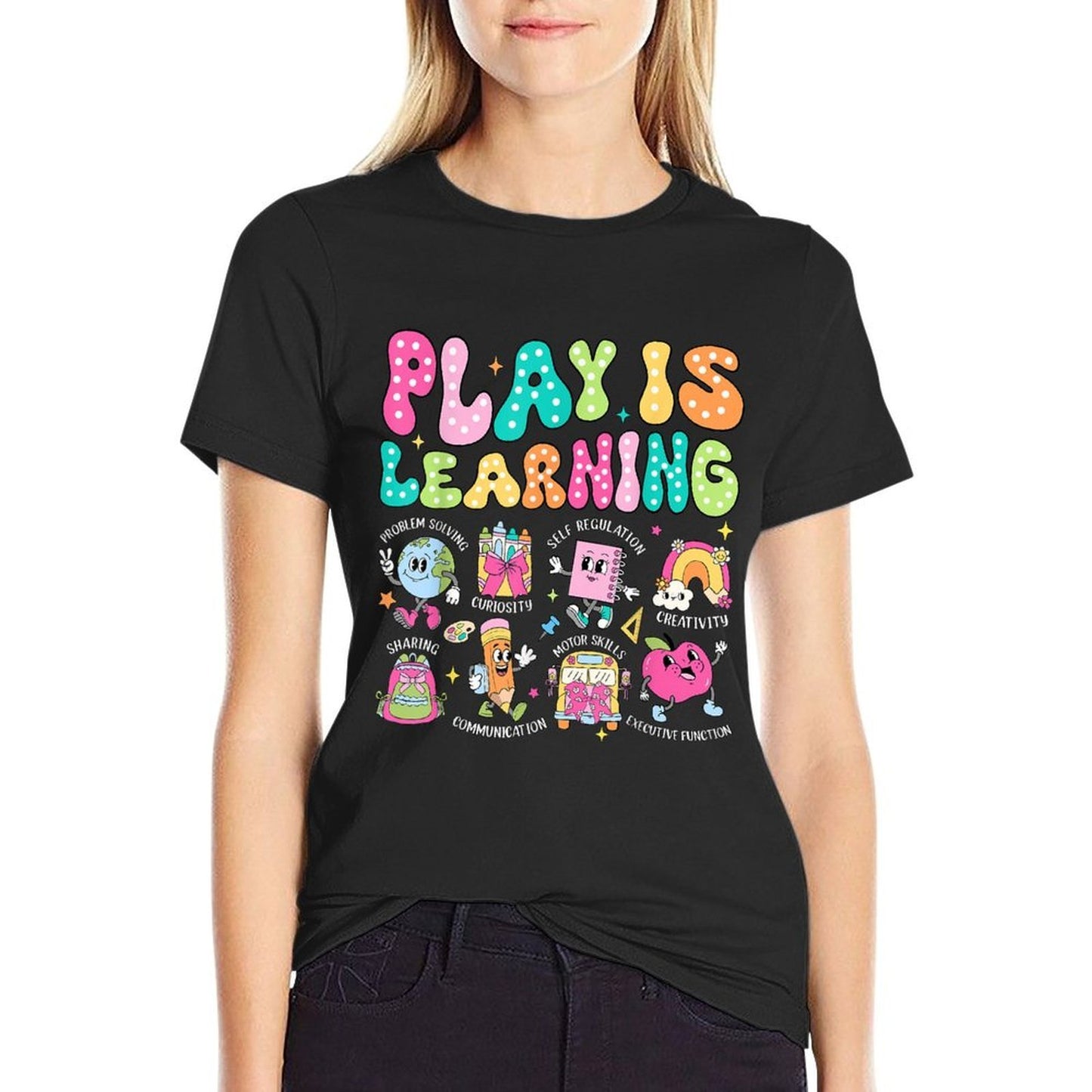 Retro Play Is Learning Kindergarten Teacher Team Women Kids  Easy-care T-Shirt