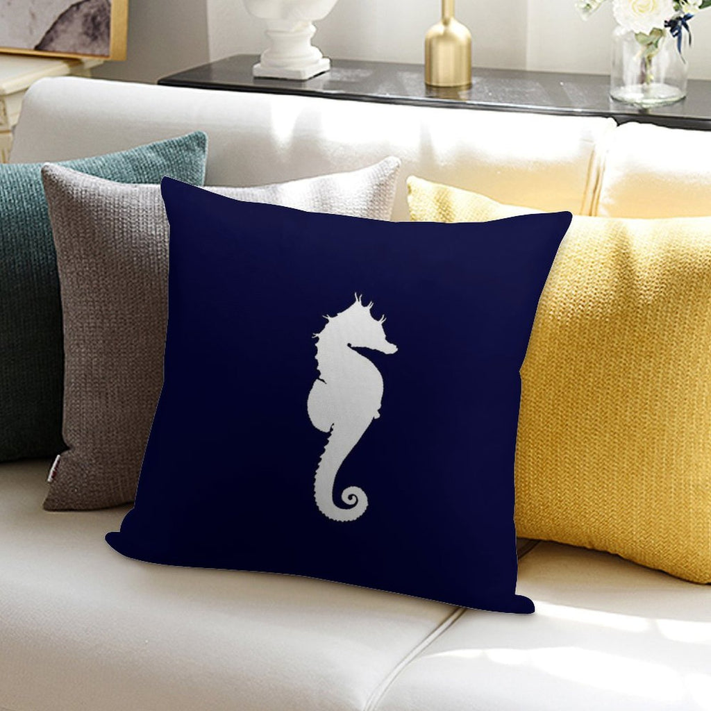 White Seahorse On Navy Blue Soft Easy Maintenance Throw Pillow