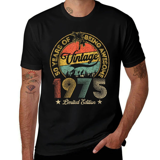 Vintage 1975 Limited Edition 50 Year Old Gifts 50th Birthday  Ribbed Collar T-Shirt