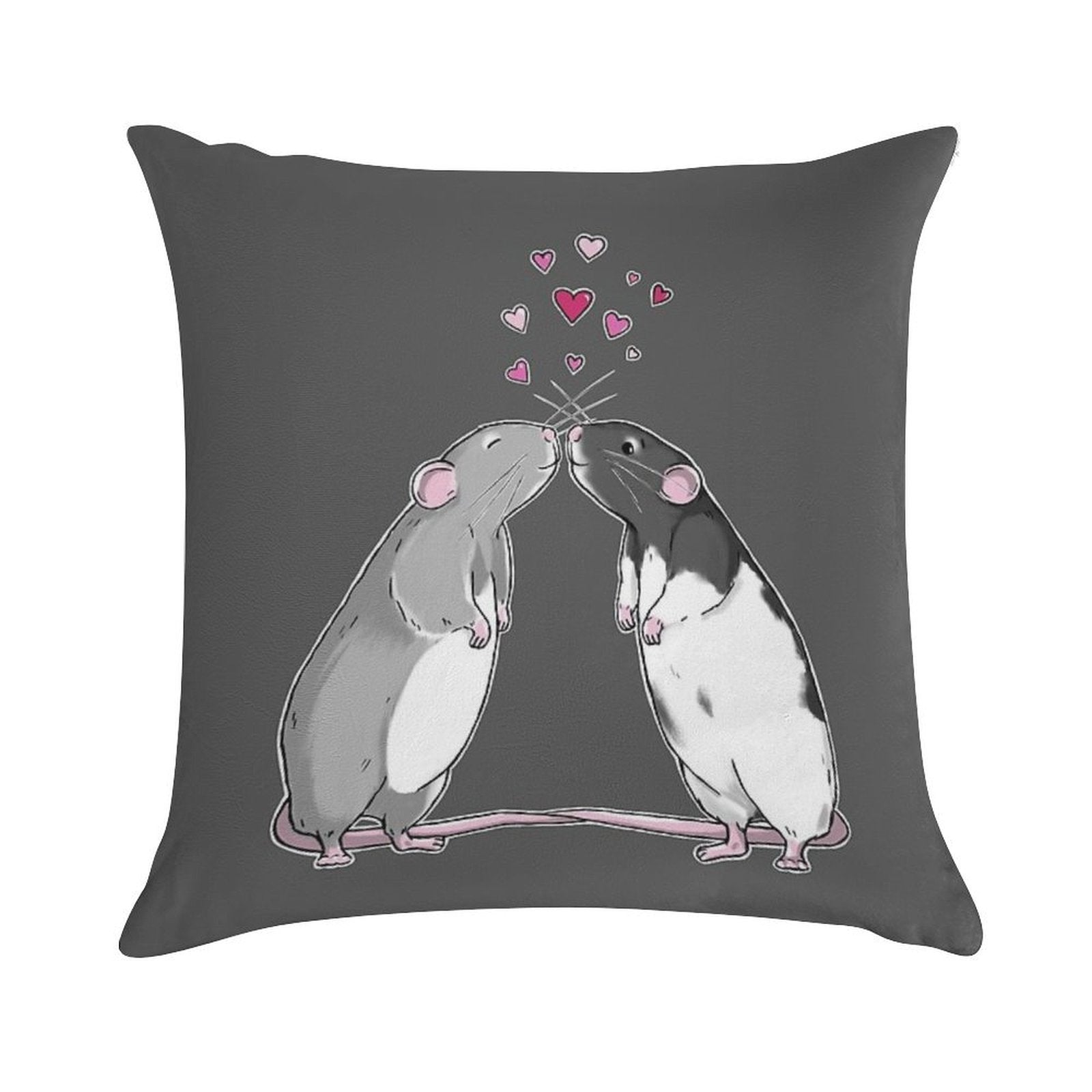 Rat Kisses (White Outline) Soft Washable Throw Pillow