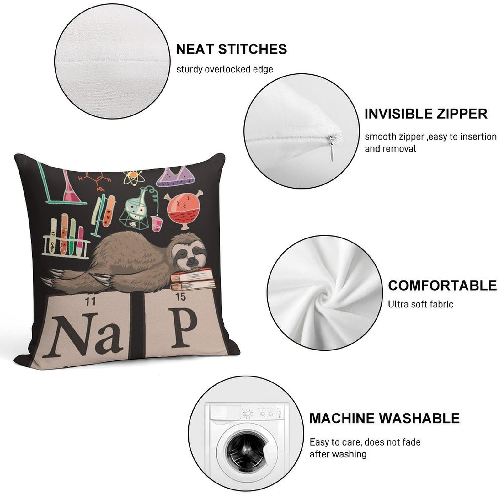 Funny Chemistry Sloth Art Gift Soft Skin-Friendly Throw Pillow