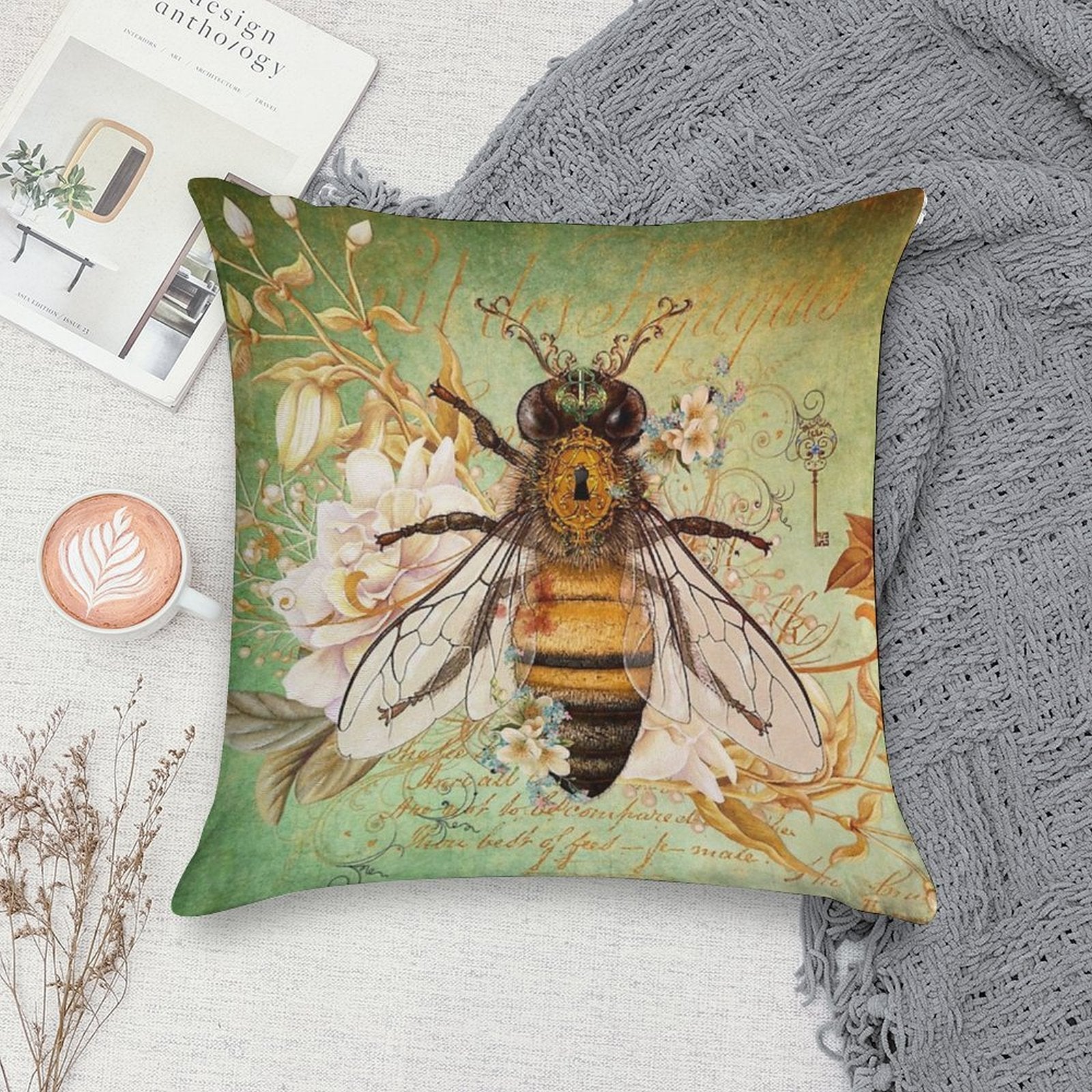 Honey Bee True Soft Hidden Zipper Throw Pillow
