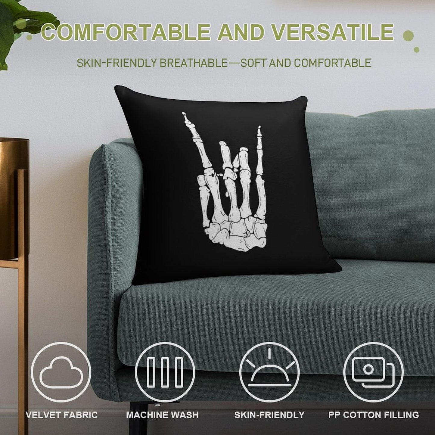 Skeleton Rocker Hand Soft Multiple Sizes Throw Pillow
