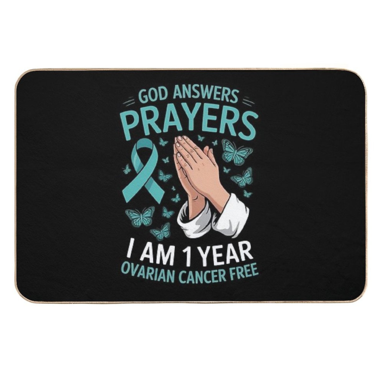 1 Year Ovarian Cancer Free God Prayer Cancer Awareness  Absorbent Bath Mat